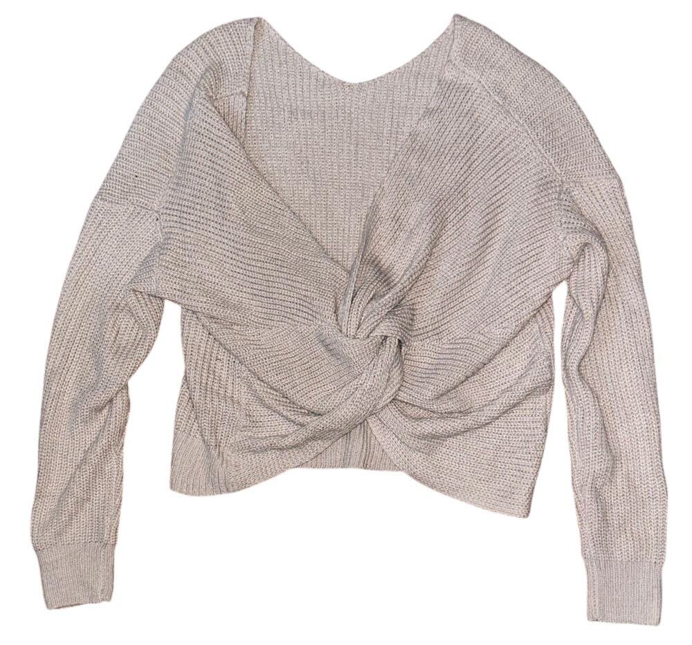 Main Strip Front Twist Lightweight Knit Tan Sweater Women's Large